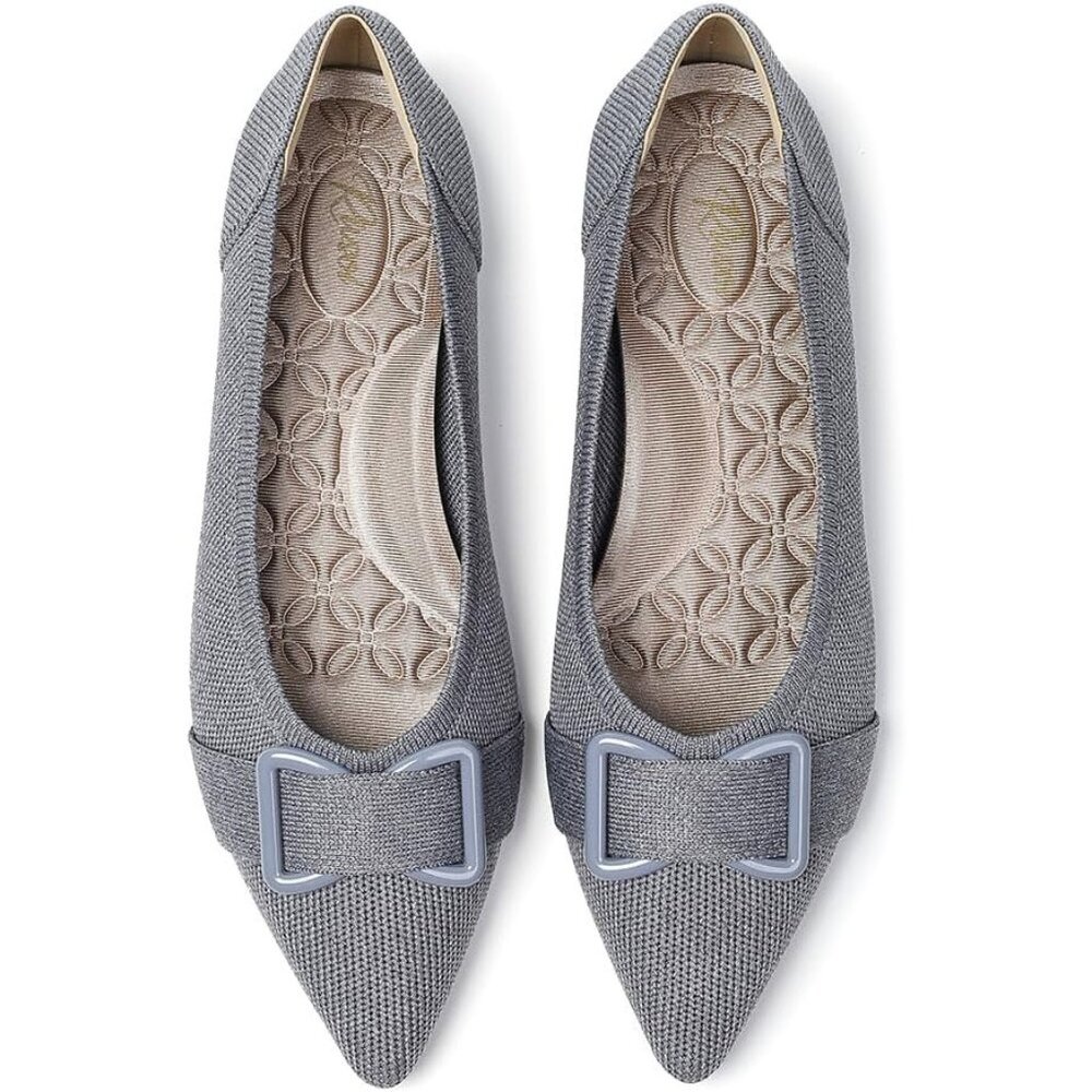 Women's Pointed Toe Flats Arch Support Dress Shoes Work Causal Ballets Grey